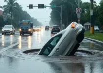 carro engolido por buraco