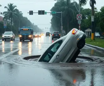 carro engolido por buraco